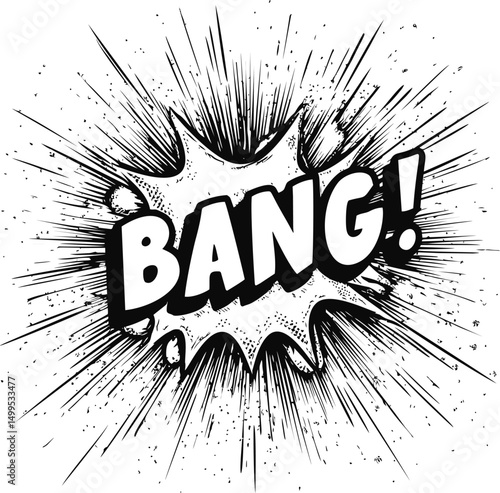 Comic style black and white bang explosion with dynamic lines. Vector illustration