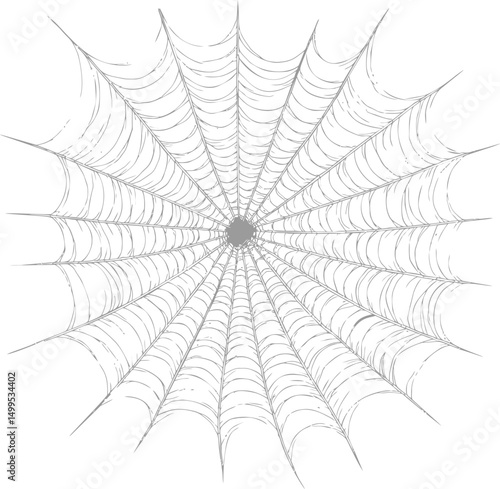 Intricate white spider web on a plain background, detailed sketch illustration. Vector illustration
