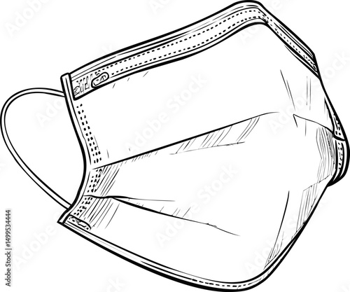 Monochrome line drawing of a detailed protective face mask illustration. Vector illustration