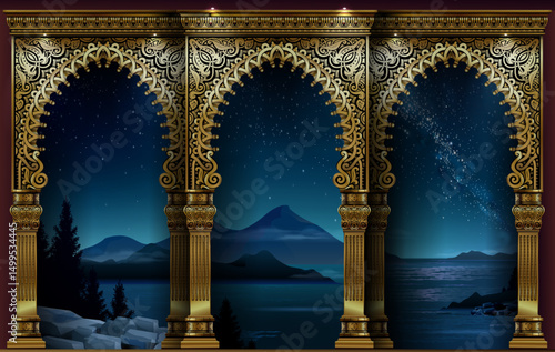 Wallpaper night arcade of the eastern palace
