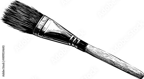 Artistic black and white sketch of a classic paintbrush illustration. Vector illustration