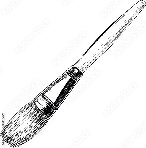 Black and white sketch of a detailed paintbrush design illustration. Vector illustration