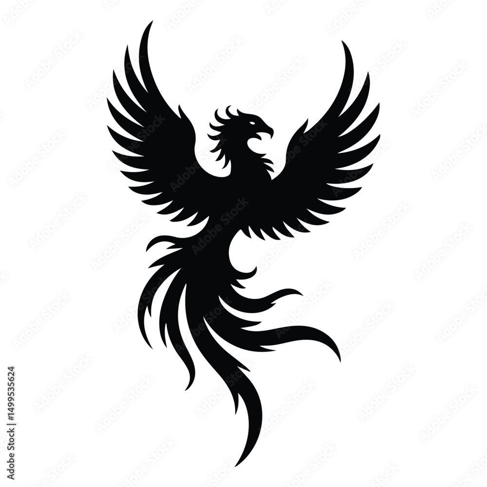 Fototapeta premium A silhouette of Phoenix flight Icon vector on a white background