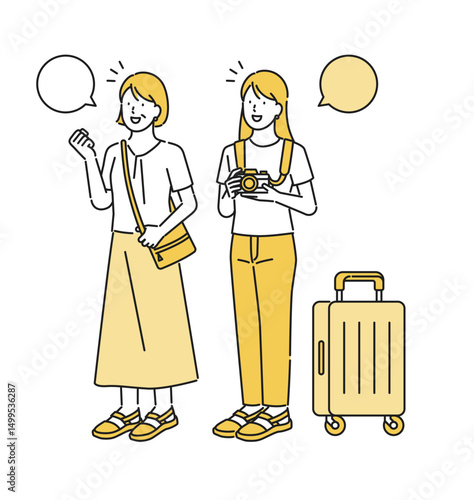 イラスト素材【旅行シーン】：旅行に行く親子