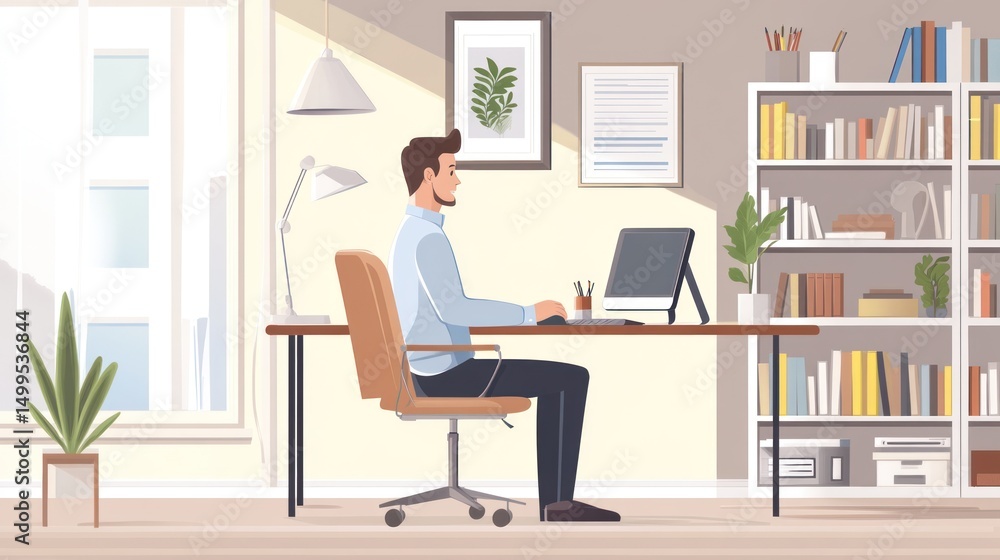 Man working at home office desk Man working at home office desk