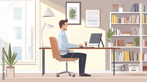 Man working at home office desk