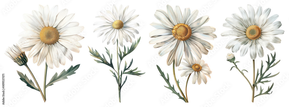 Fototapeta premium PNG Delicate daisies beautifully illustrated, element set on transparent background