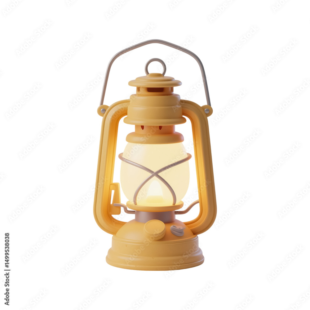 Illuminated yellow kerosene lantern 3d render Illuminated yellow kerosene lantern 3d render