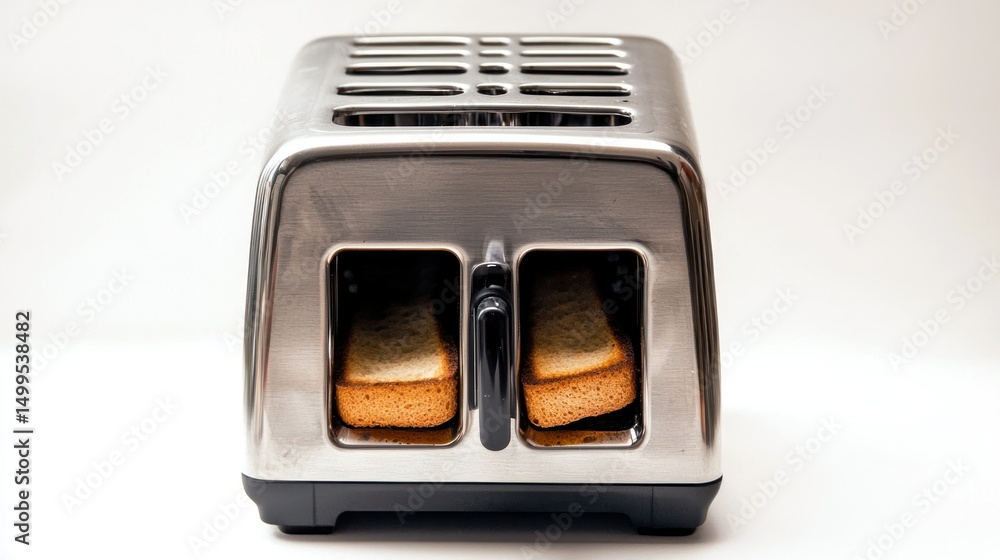 Toaster with bread slices on a clean background presenting an appetizing meal Toaster with bread slices on a clean background presenting an appetizing meal