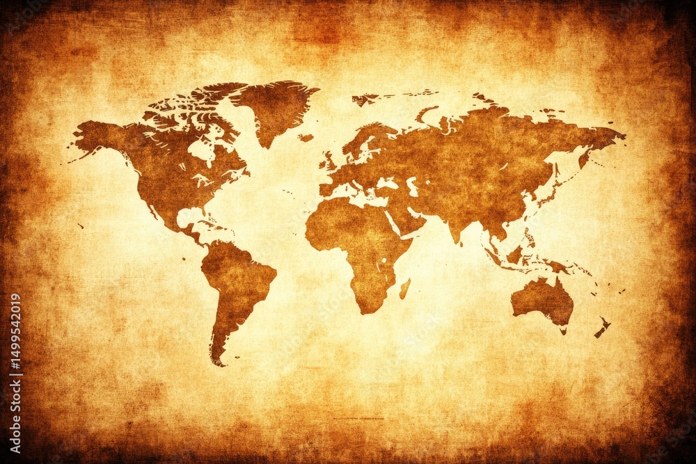 Fototapeta premium Vintage world map, aged parchment effect