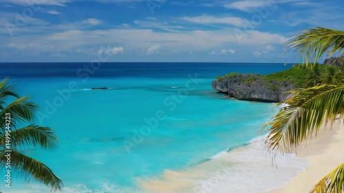 Tropical Beach with Palm Trees and Turquoise Sea in Summer Paradise