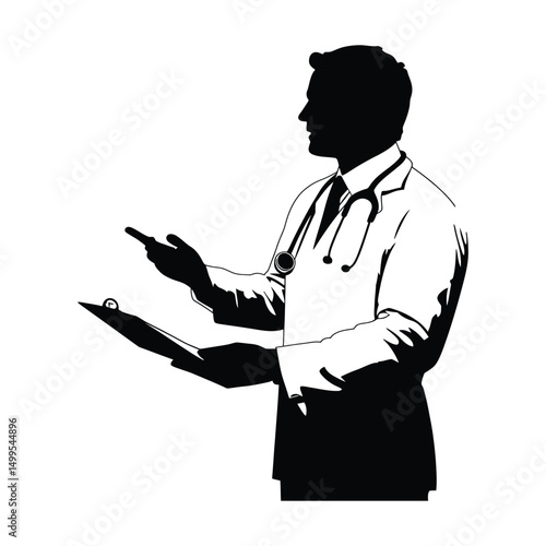 A doctor giving a presentation on medical silhouette