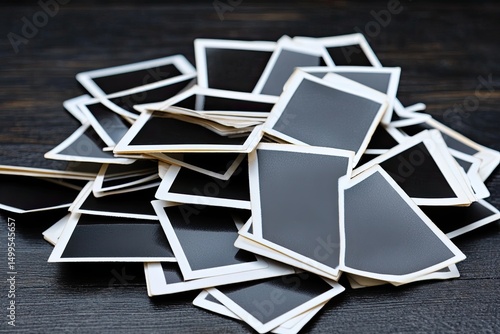 Pile of blank photos on dark surface