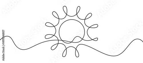 Wavy doodle sun sunny day one line continuous drawing illustration vector