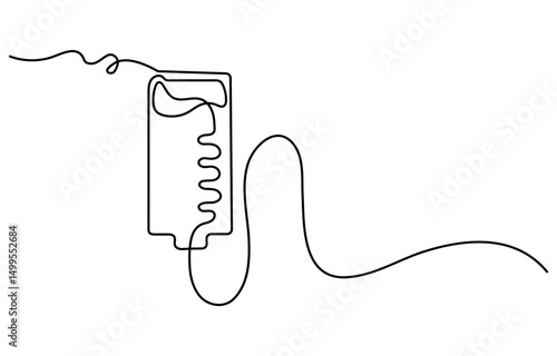 Continuous one line drawing of iv bag - medical equiptment. blood medical bag, iv bag, intravenous bag in single line draw vector illustration. Editable stroke.