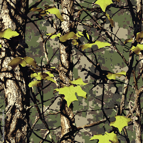 Woodland camouflage. Digital camo background. Vector camouflage seamless pattern. Hunting camouflage. Real tree pattern. Oak tree, hunting pattern. Tree seamless pattern. Camouflage design