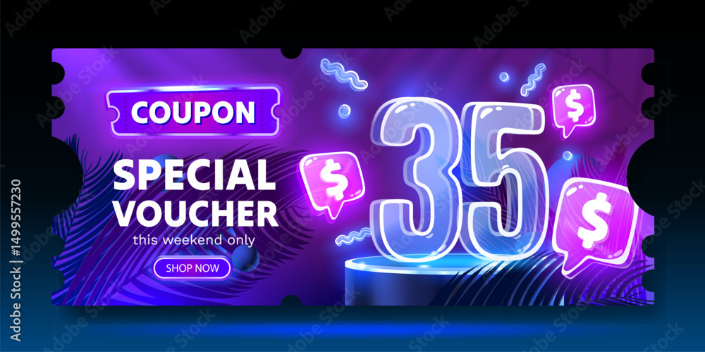 custom made wallpaper toronto digitalCoupon special voucher 35 dollar, Neon banner special offer. Vector