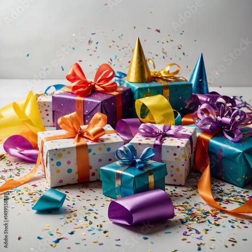 gift boxes and confetti