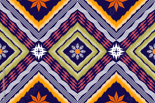 Ethnic Figure aztec embroidery style.Geometric ikat oriental traditional art pattern.Design for ethnic background,wallpaper,fashion,clothing,wrapping,fabric,element,sarong,graphic,vector illustration.
