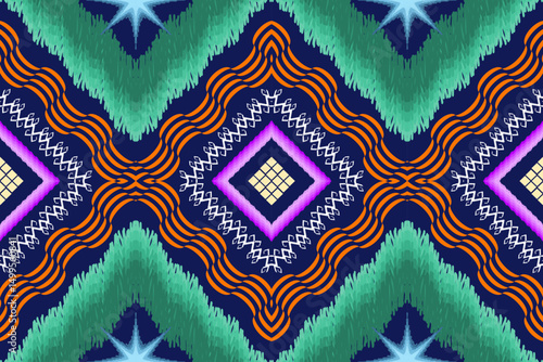 Ethnic Figure aztec embroidery style.Geometric ikat oriental traditional art pattern.Design for ethnic background,wallpaper,fashion,clothing,wrapping,fabric,element,sarong,graphic,vector illustration.