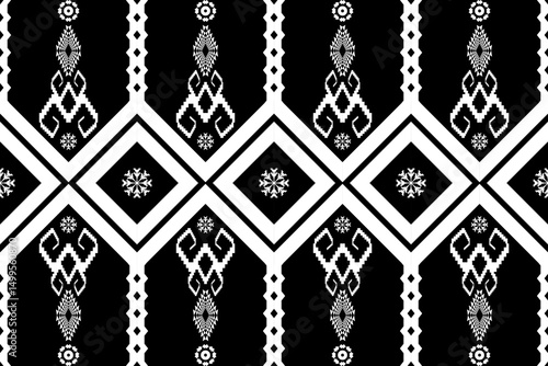 Ethnic Figure aztec embroidery style.Geometric ikat oriental traditional art pattern.Design for ethnic background,wallpaper,fashion,clothing,wrapping,fabric,element,sarong,graphic,vector illustration.