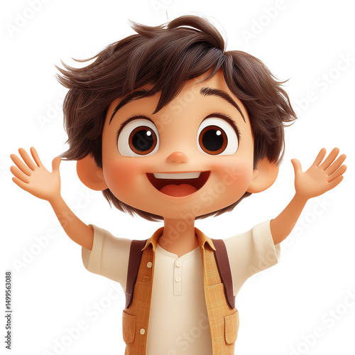 Find cute cartoon boy character with brown hair and vest illustration on transparent background