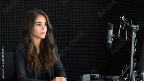 Confident Female Podcaster in Studio