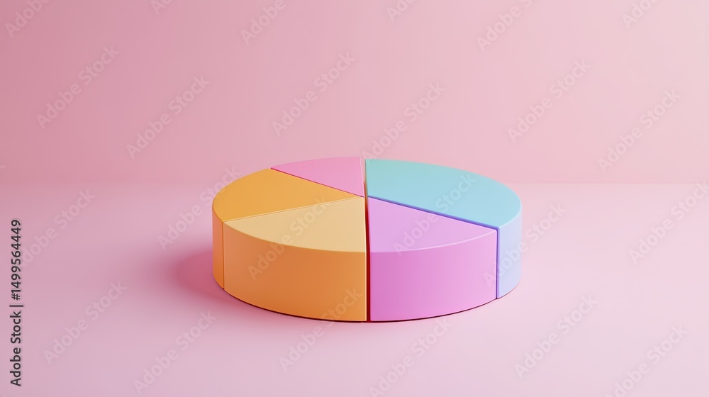 Fototapeta premium Colorful 3D pie chart on a solid pastel background