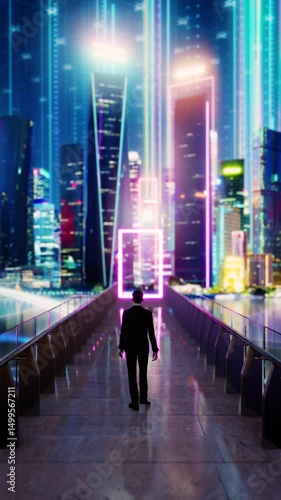 Wallpaper Mural 3D rendering a businessman walks through a futuristic smart city,symbolizing ambition, innovation, and the path to success Torontodigital.ca