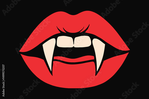 Red Lips with Fangs Vampire Halloween Illustration