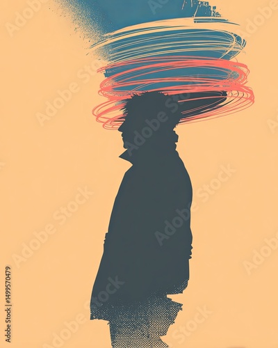 Flat design poster, minimalistic style, Storm of panic building above