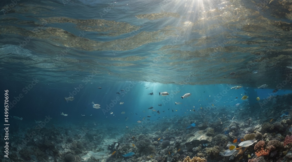 Fototapeta premium #BeatPlasticPollution: 3D Split Ocean, Plastic vs Clean