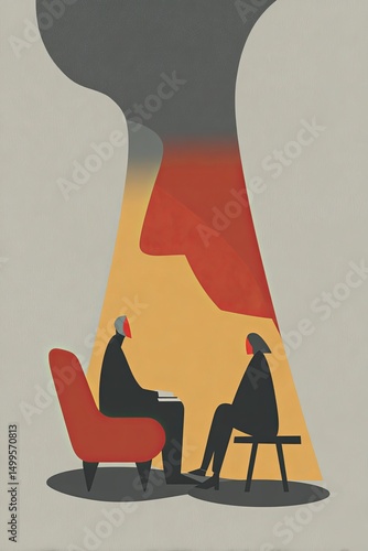 Flat design vector poster, Talking through thoughts in the quiet of therapy