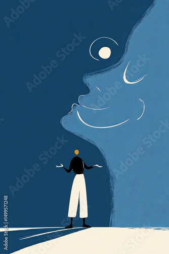 Flat vector illustration, Talking to Inner Self – The Voice of Healing and Positivity