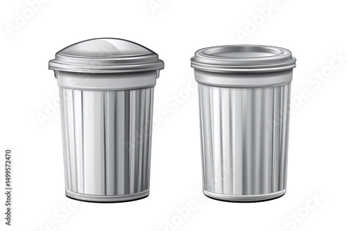Two light-grey, cylindrical waste bins with ribbed sides and slightly domed lids; one lid is more pronounced
