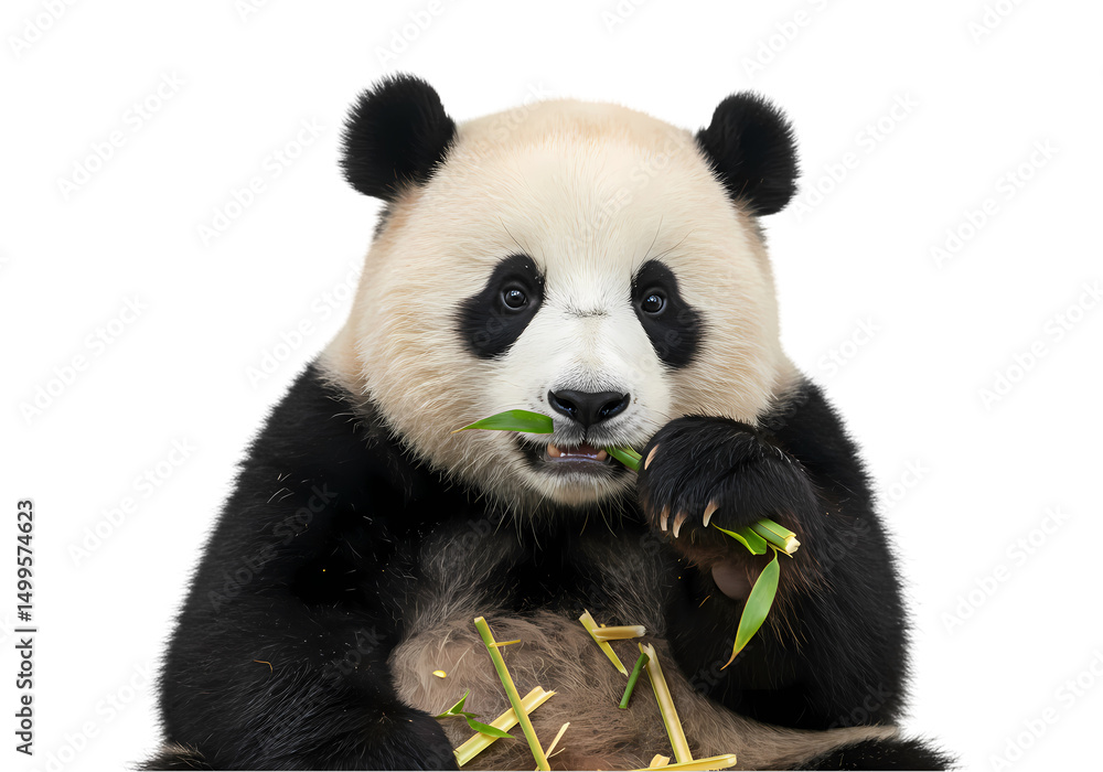 Adorable Panda Eating Bamboo Stunning CloseUp Photo isolated on transparent background Adorable Panda Eating Bamboo Stunning CloseUp Photo isolated on transparent background