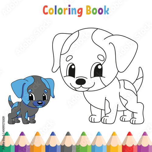 Kids coloring book with dog vector illustration