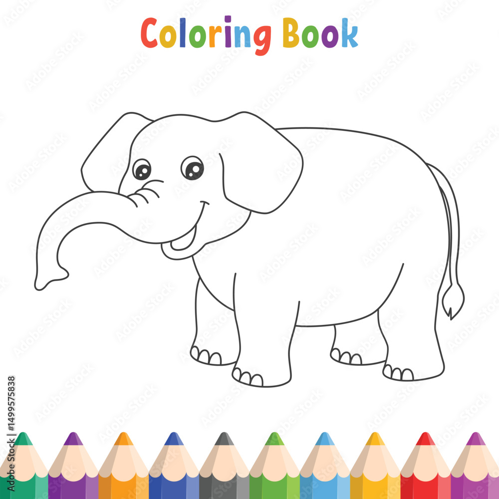 Fototapeta premium Kids coloring book with elephant vector illustration