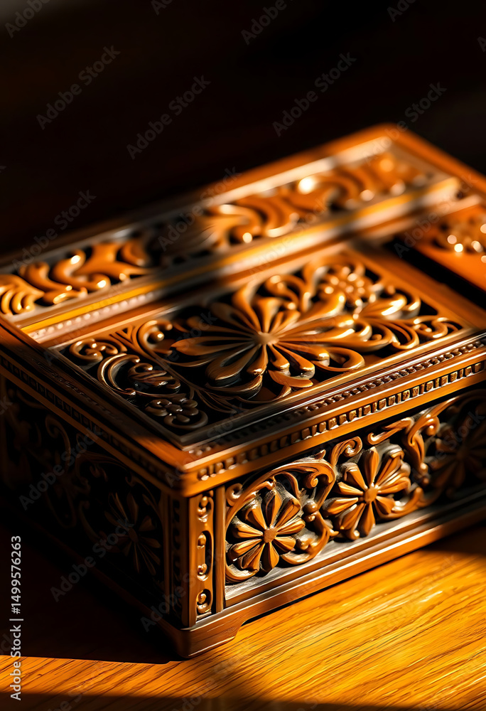 wooden box sitting on top of a wooden table wooden box sitting on top of a wooden table