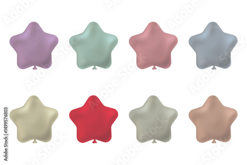 Set of pastel star balloons in soft tones, ideal for romantic, dreamy, or gentle-themed party designs.