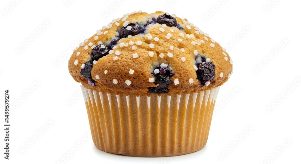 Delicious Blueberry Muffin with Sugar Topping, Isolated on White Delicious Blueberry Muffin with Sugar Topping, Isolated on White