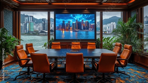 Luxurious conference room with panoramic city view