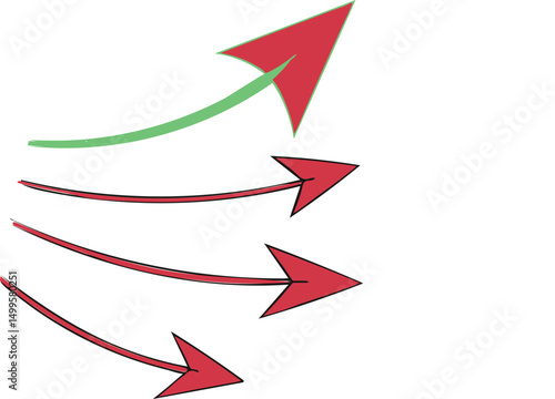 Abstract Red Arrows Minimal Fluid Motion Drawing on White Background