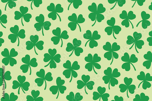 Seamless Pattern of Green Shamrocks on Light Green Background