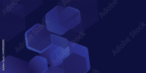 Digital abstract background hexagon lines on blue background. Futuristic digital network stripe line art design for poster, brochure, cover, website, banner