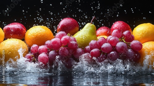 Fresh fruits, splashing water