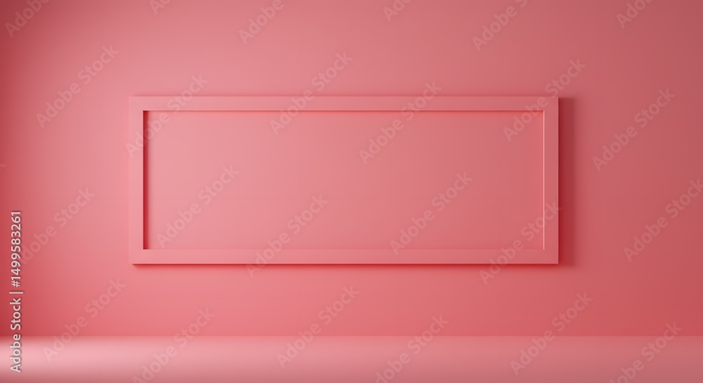 Fototapeta premium Minimalist Pink Wall with Embossed Rectangular Frame Abstract Interior Design Photography