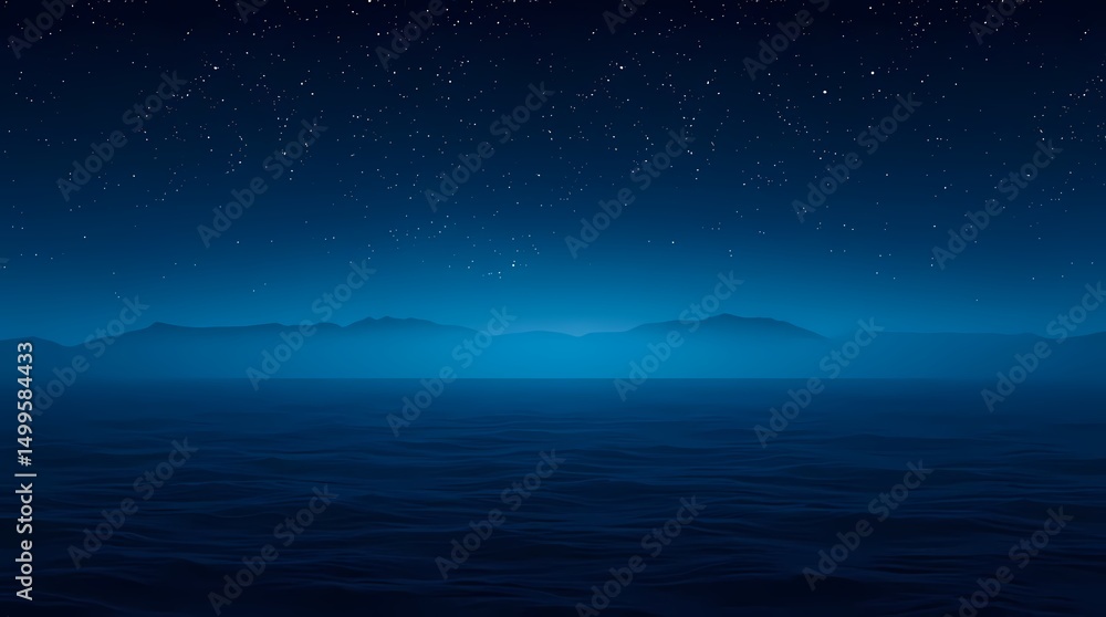 Naklejka premium Serene Nightscape Mysterious Blue Landscape Under Starlit Sky