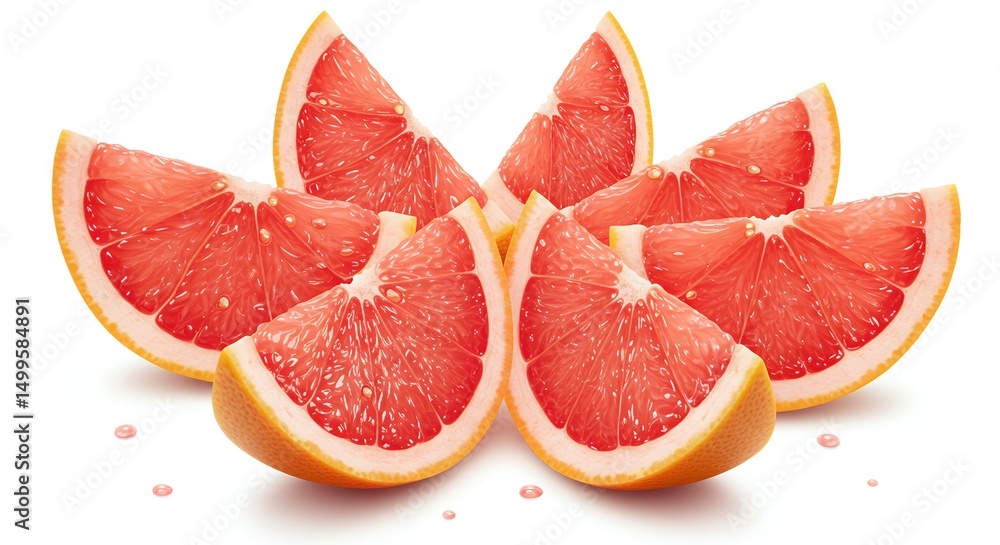 Juicy Grapefruit Segments Arranged in a Circular Pattern on White Background Juicy Grapefruit Segments Arranged in a Circular Pattern on White Background
