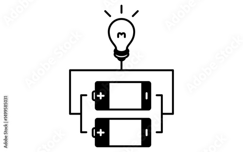 Simple line drawing icon of a dry cell battery with parallel connections